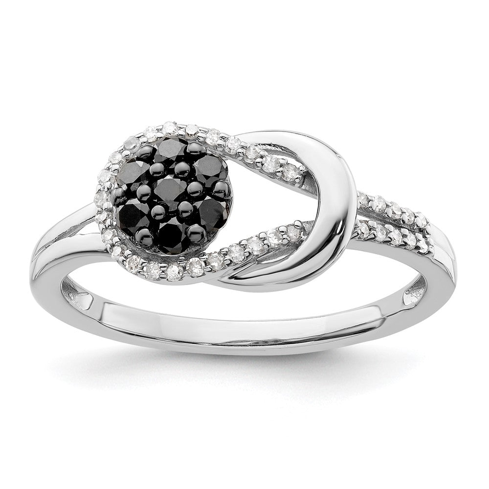 White Night Sterling Silver Rhodium-plated Black and White Diamond Love Knot Ring, 0.319 ct, Size 8, 1 mm