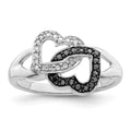 White Night Sterling Silver Rhodium-plated Black and White Diamond Hearts Ring, 0.13 ct, Size 8, 2 mm
