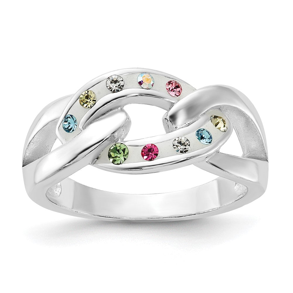 Sterling Silver Stellux Multi-Color Crystal Link Ring, Size 7, 9.4 mm