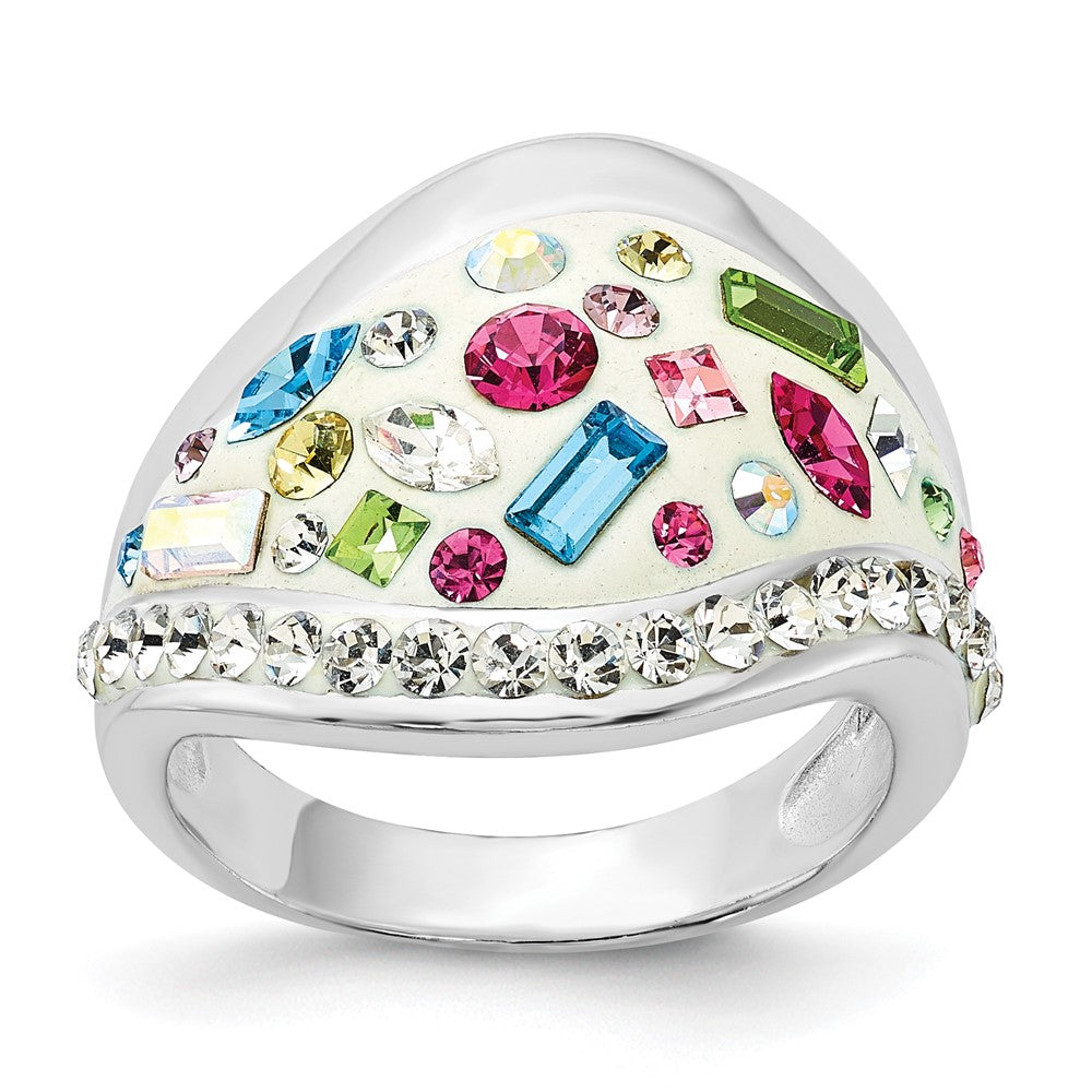 Sterling Silver Stellux Multi-Color Crystal White Ring, Size 8, 18 mm