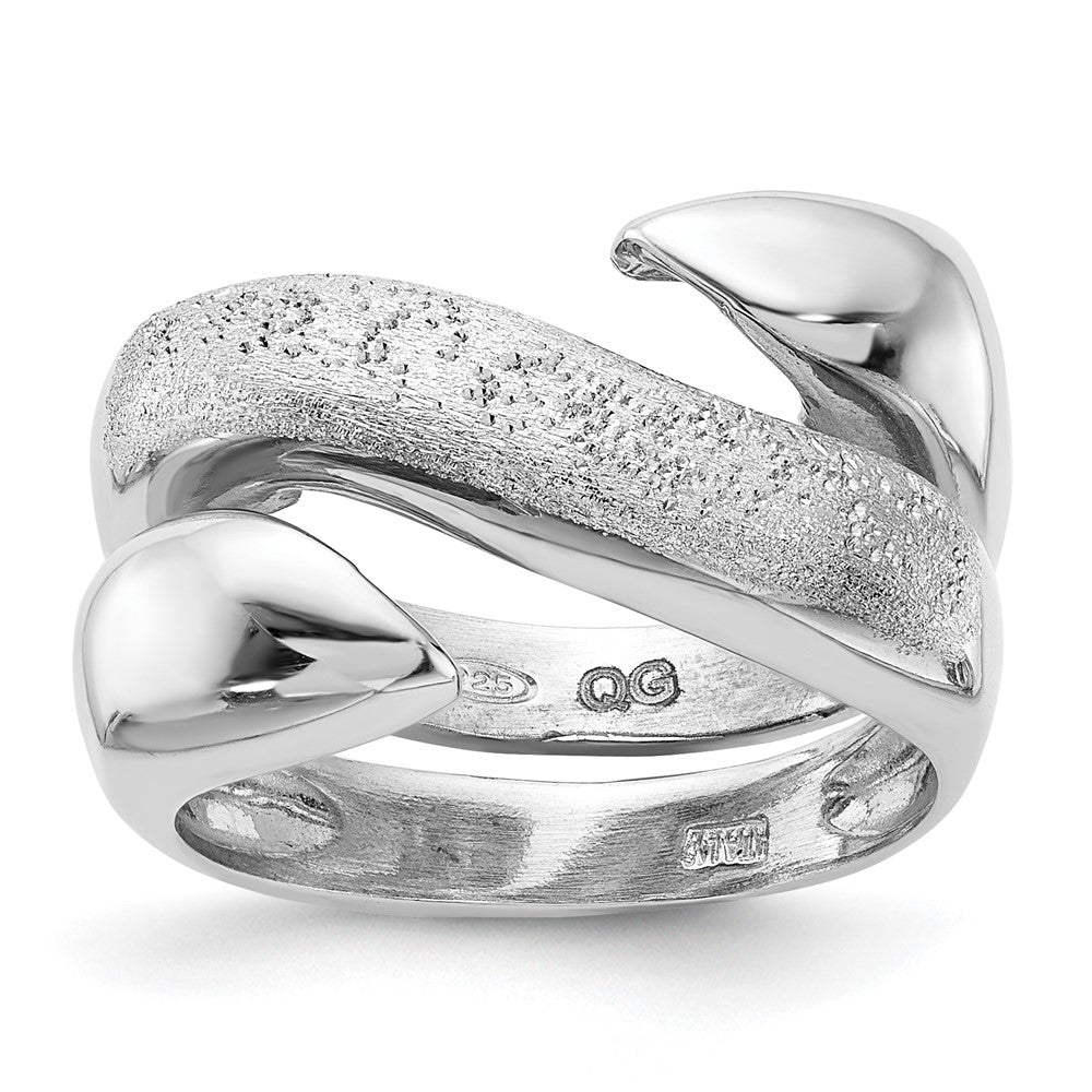 Sterling Silver Rhodium Plated Polished and Textured Swirl Ring, Size 6, 12 mm