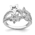 Sterling Silver Rhodium Plated CZ Triple Star Ring, Size 6