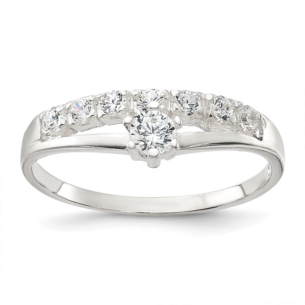 Sterling Silver Row and Solitaire CZ Ring, Size 6