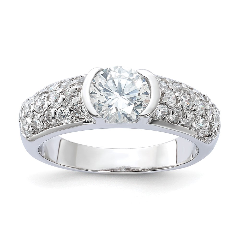 Sterling Silver Rhodium Plated CZ Ring, Size 7, 6.55 mm
