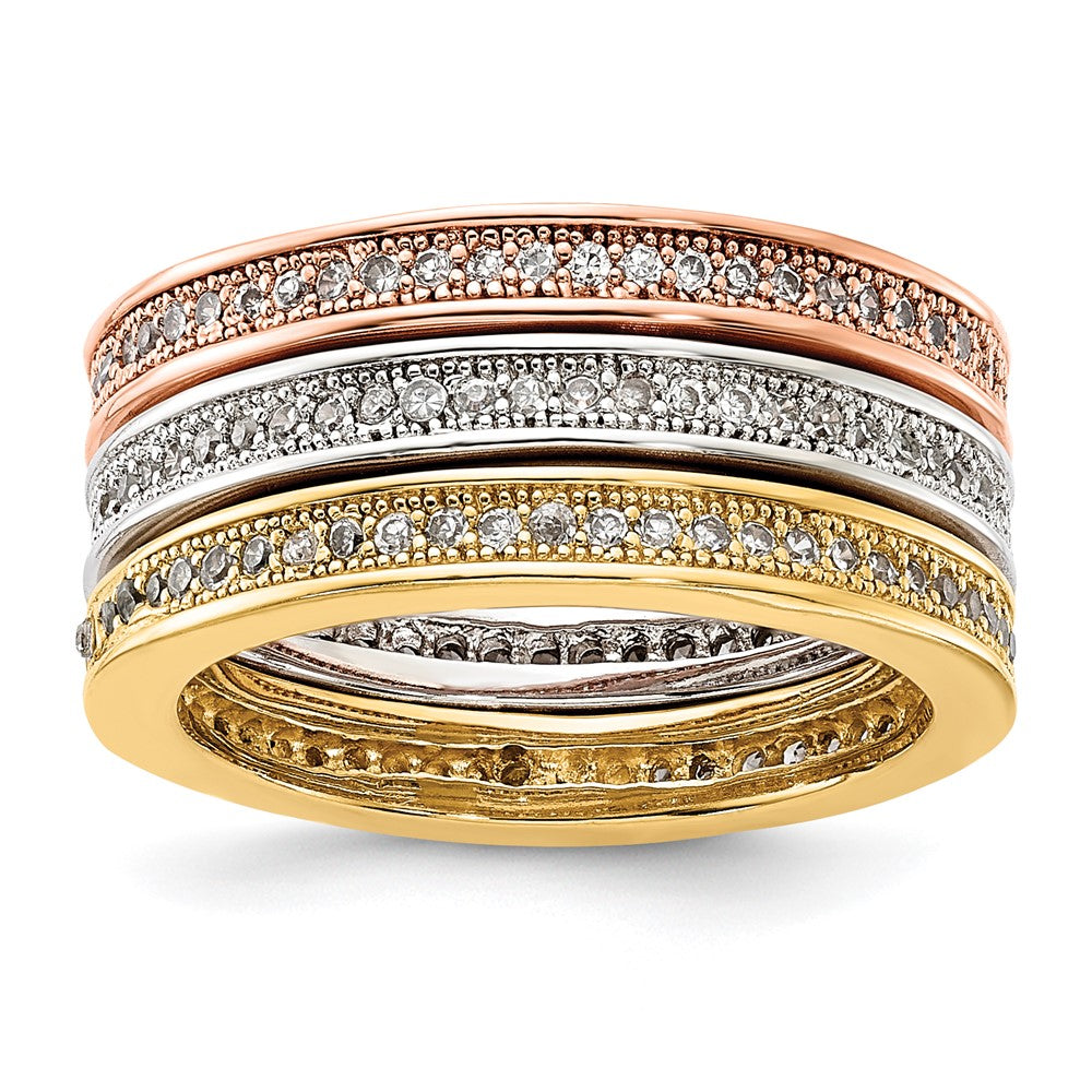 Sterling Silver Gold-tone & Rose-tone Vermeil Trio Stackable Ring Set, Size 6
