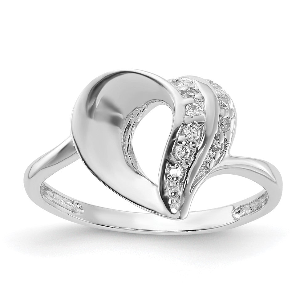Sterling Silver Rhodium Plated CZ Heart Ring, Size 6, 11.2 mm
