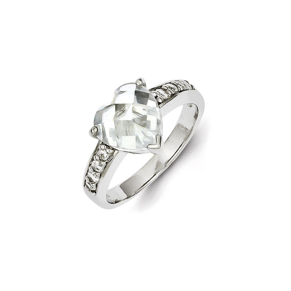Sterling Silver Rhodium Plated CZ Heart Ring, Size 6