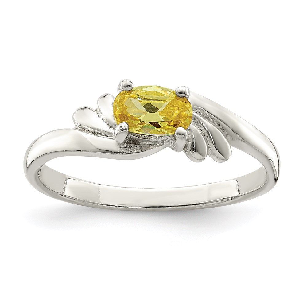 Sterling Silver Yellow Oval CZ Ring, Size 8