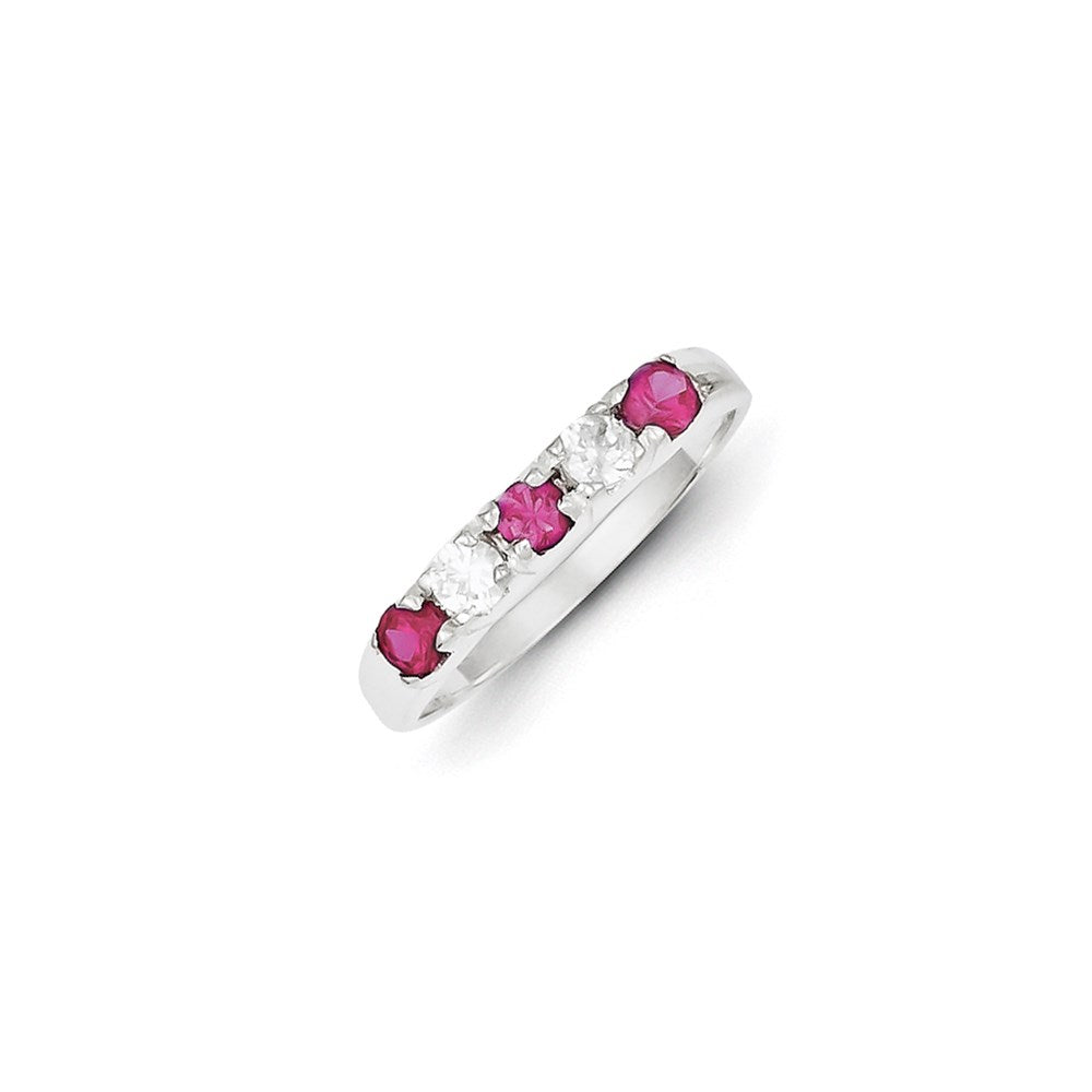 Sterling Silver Red & White CZ Ring, Size 7, 2.43 g
