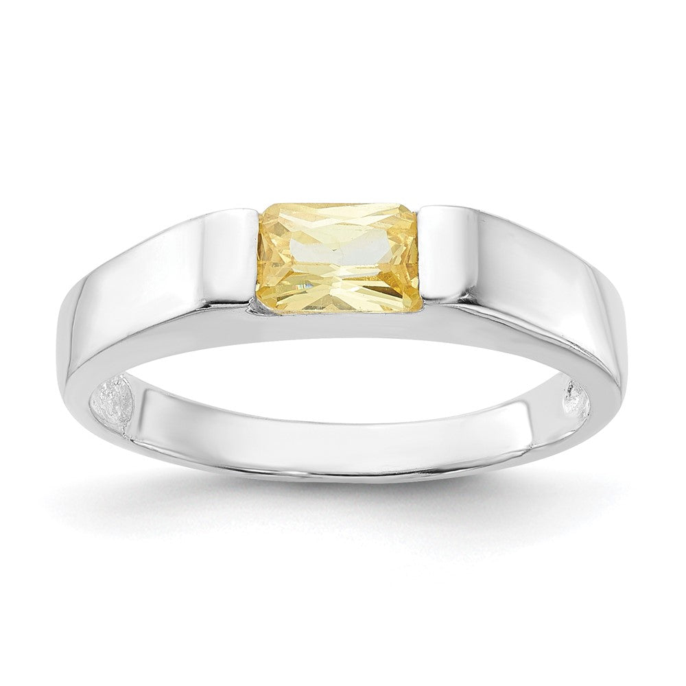 Sterling Silver Yellow CZ Ring, Size 7, 4 mm