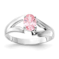 Sterling Silver Polished Pink Oval CZ Ring, Size 8