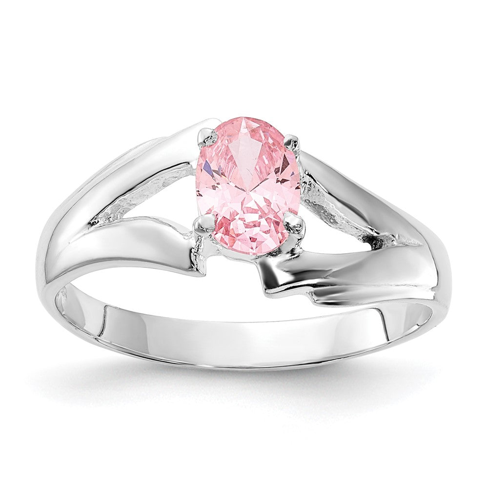 Sterling Silver Polished Pink Oval CZ Ring, Size 8