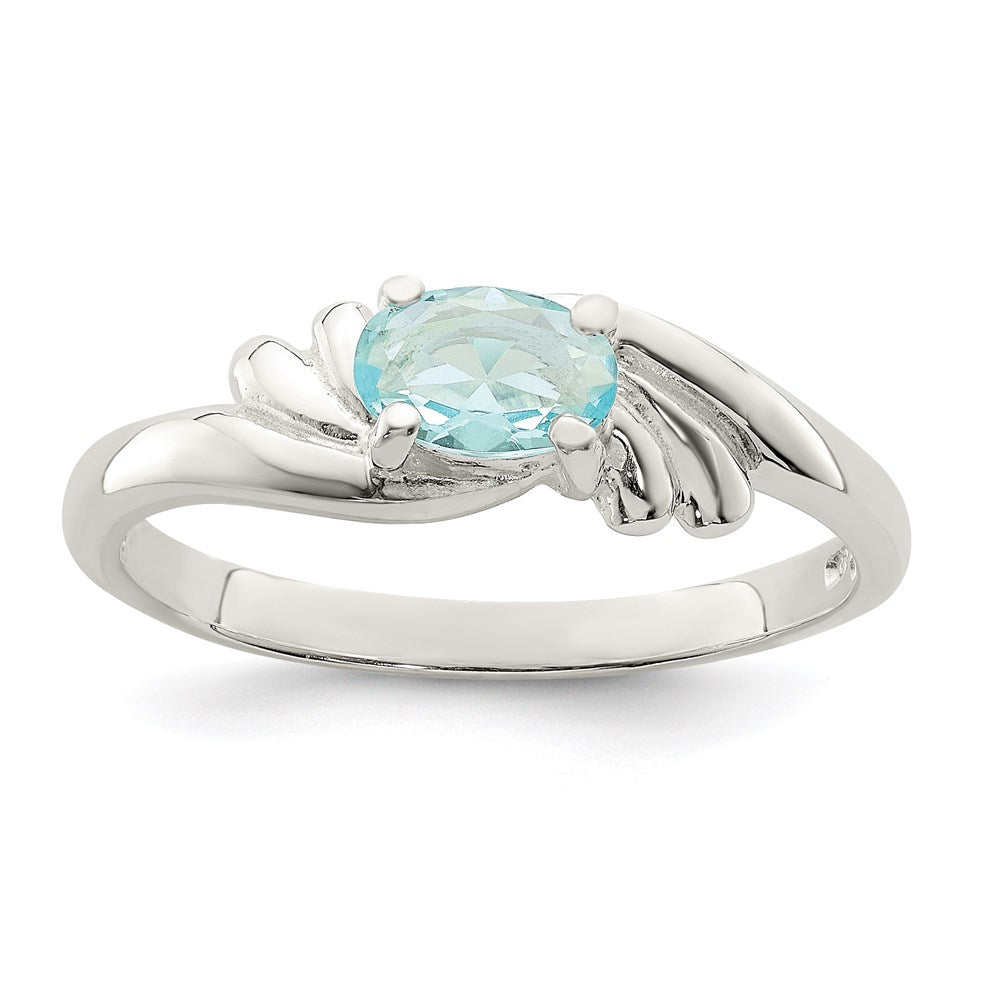 Sterling Silver Light Blue Oval CZ Ring, Size 7