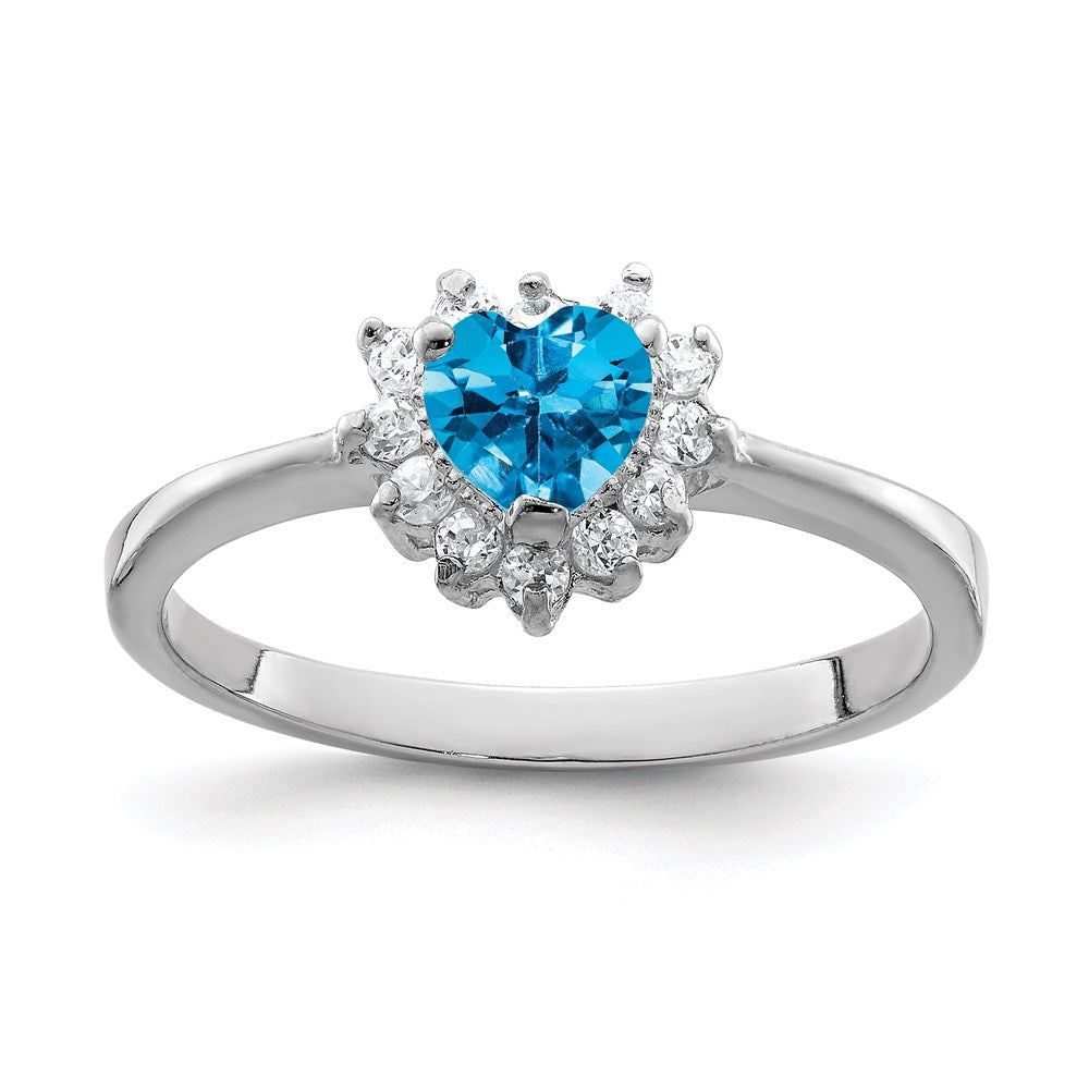 Sterling Silver Rhodium Blue Topaz Ring, 0.5 ct, Size 7, 2 mm