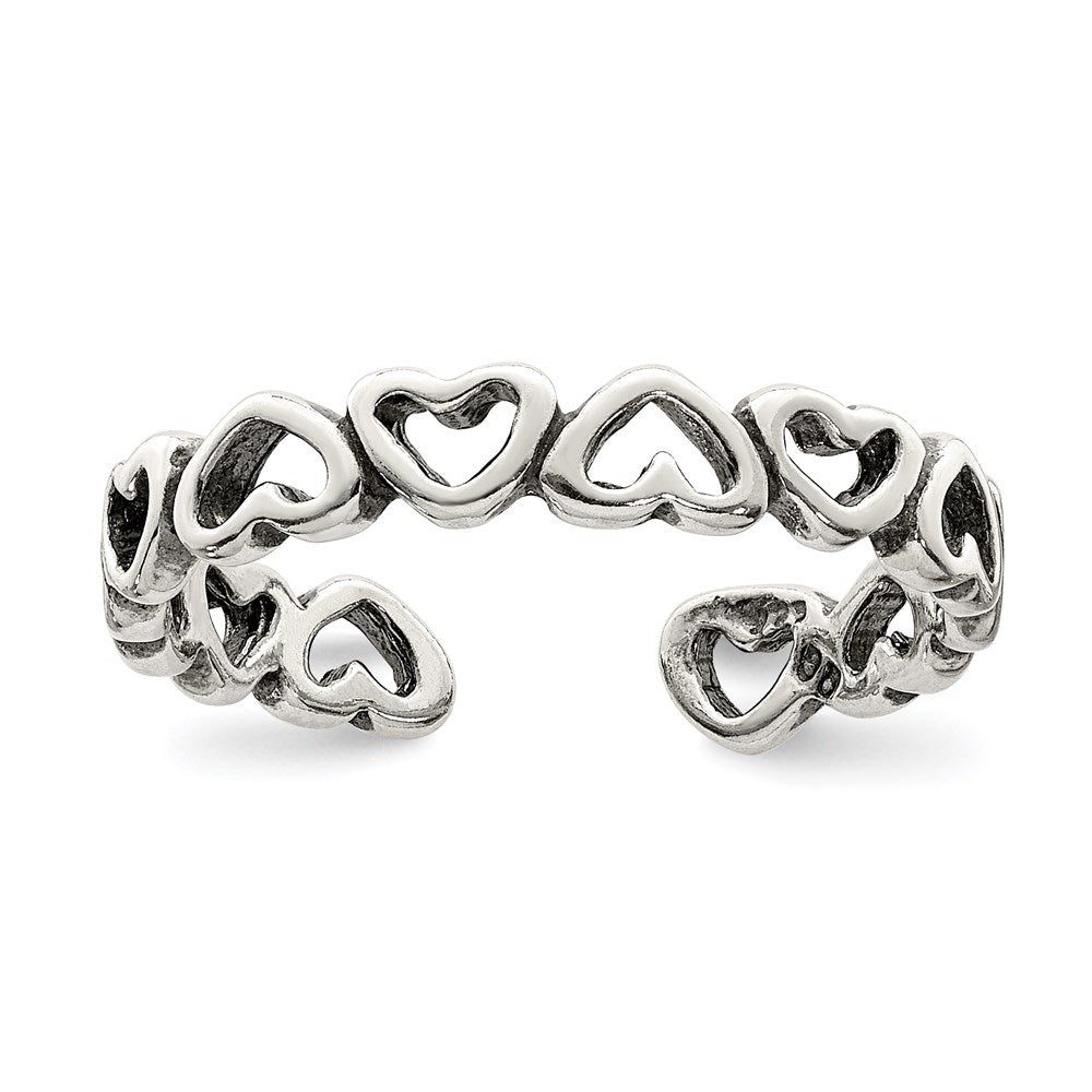 Sterling Silver Antiqued Heart Toe Ring, 3.3 mm