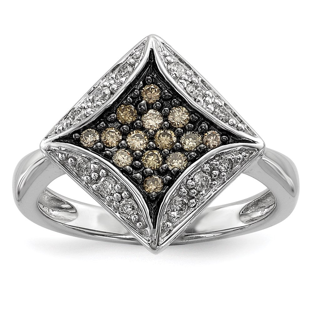 Sterling Silver Champagne Diamond & Diamond Shape Ring, 0.33 ct, Size 8