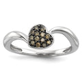 Sterling Silver Champagne Diamond Small Heart Ring, 0.16 ct, Size 6