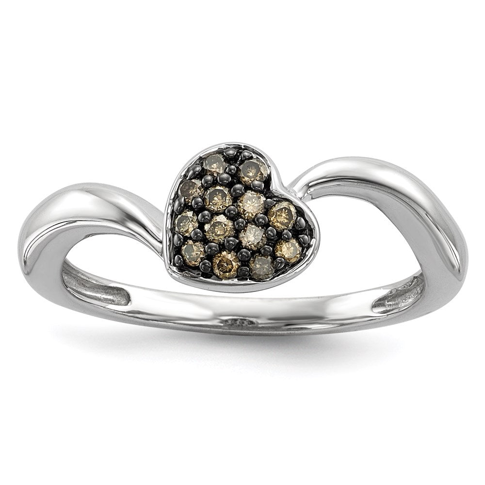 Sterling Silver Champagne Diamond Small Heart Ring, 0.16 ct, Size 6