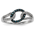 Sterling Silver White & Blue Diamond Ring, 0.23 ct, Size 7
