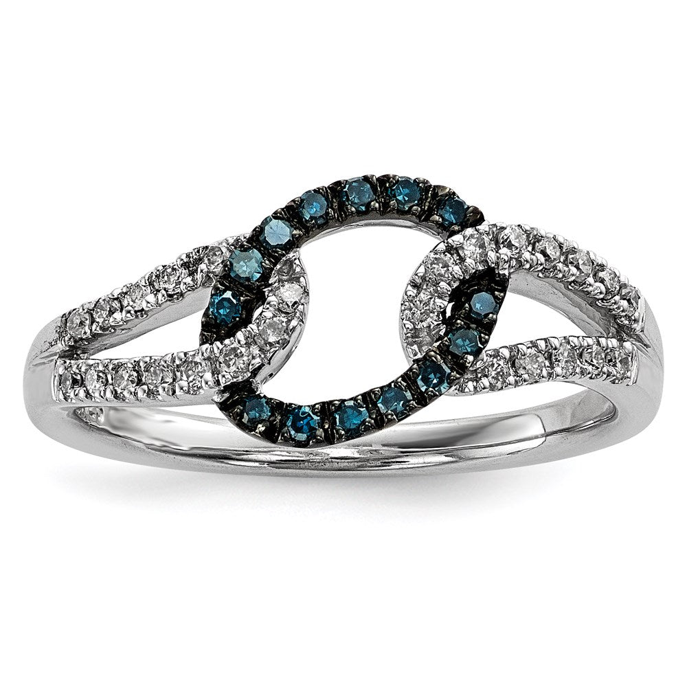 Sterling Silver White & Blue Diamond Ring, 0.23 ct, Size 7