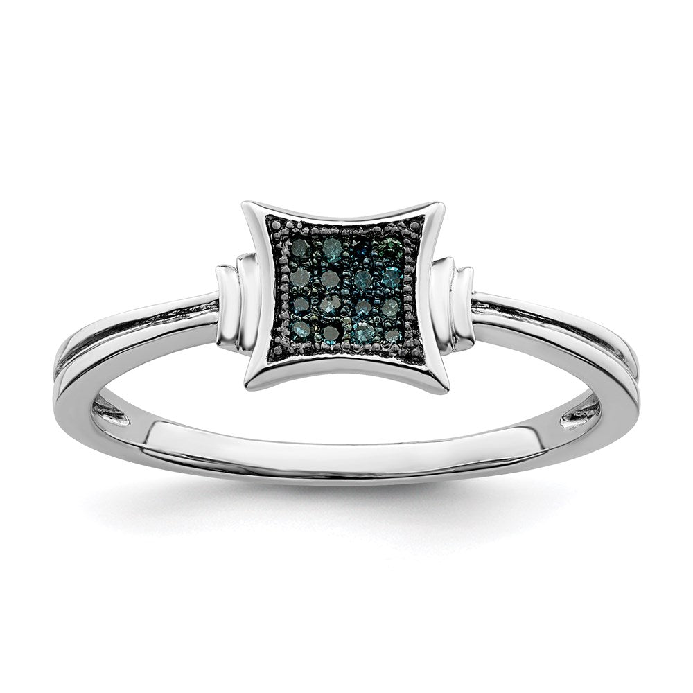 White Night Sterling Silver Rhodium-plated White Blue Diamonds Square Ring, 0.05 ct, Size 7, 2 mm