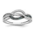Sterling Silver Rhod Plated Blue and White Diamond Ring, 0.1 ct, Size 7