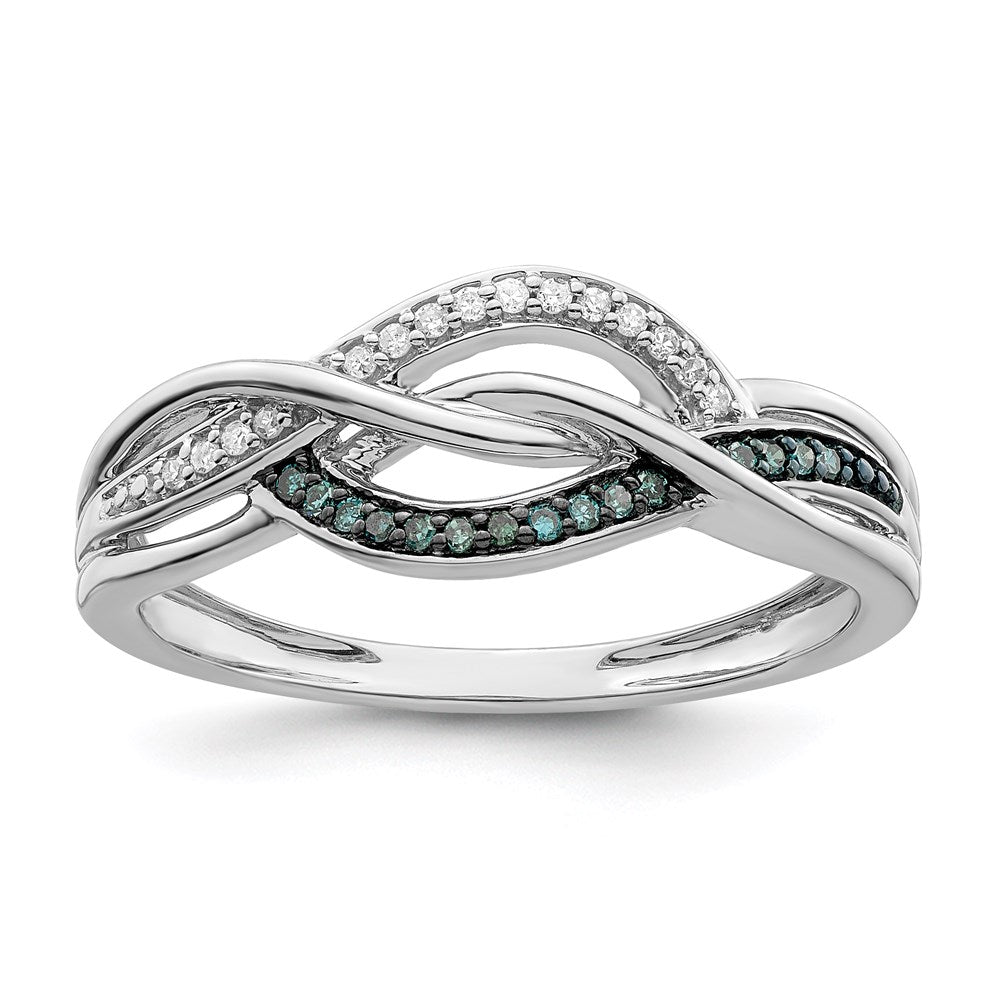 Sterling Silver Rhod Plated Blue and White Diamond Ring, 0.1 ct, Size 7