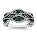 Sterling Silver Rhod Plated Blue and White Diamond Ring, 0.4 ct, Size 7