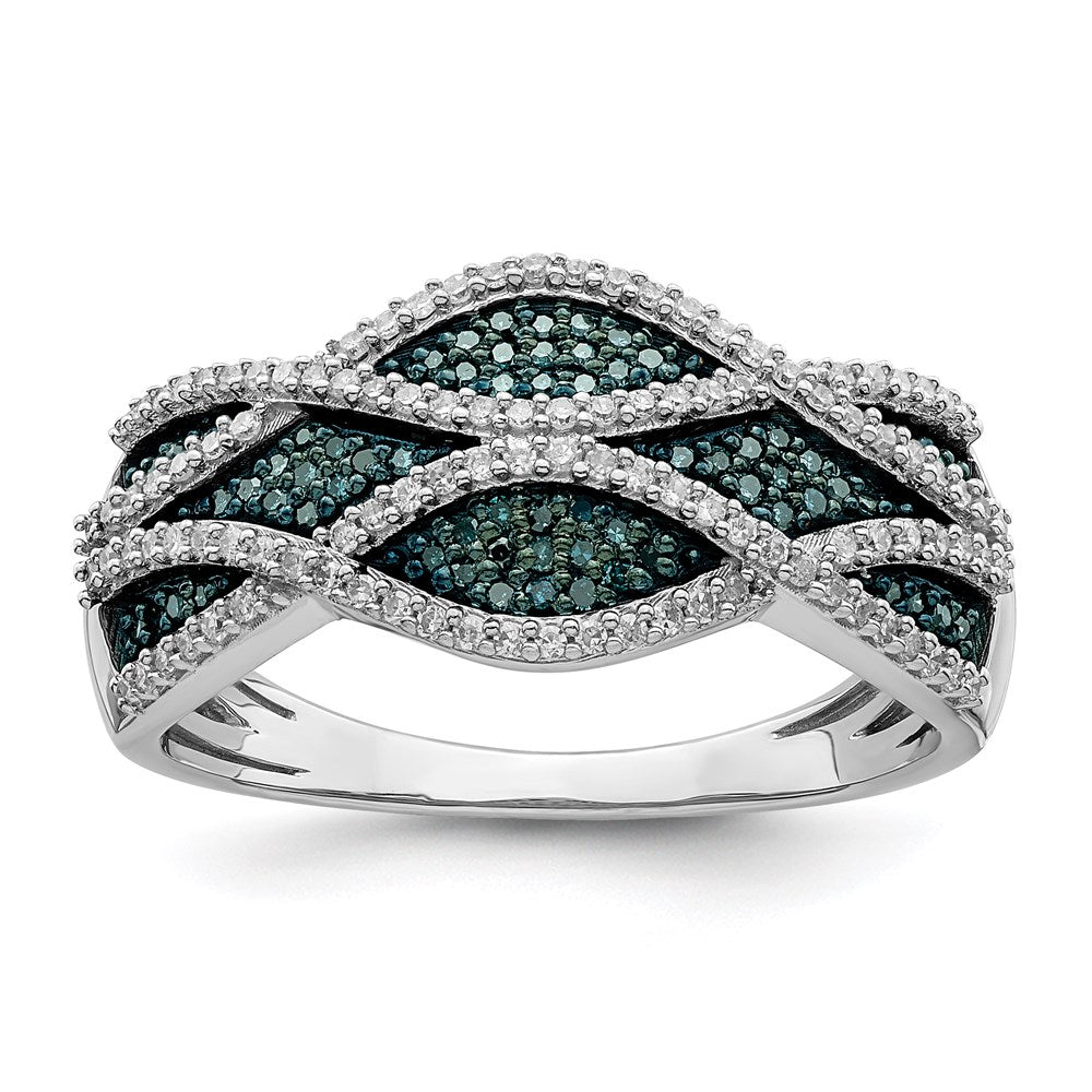 Sterling Silver Rhod Plated Blue and White Diamond Ring, 0.4 ct, Size 7