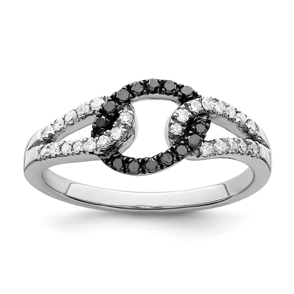 White Night Sterling Silver Rhodium-plated Black and White Diamond Ring, 0.258 ct, Size 8, 2 mm
