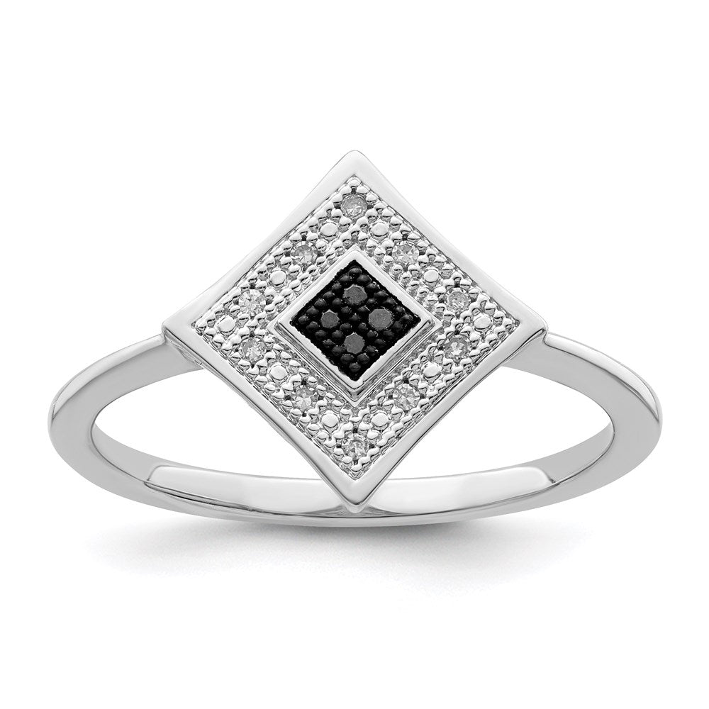 White Night Sterling Silver Rhodium-plated Black and White Diamond Ring, 0.06 ct, Size 7, 2 mm