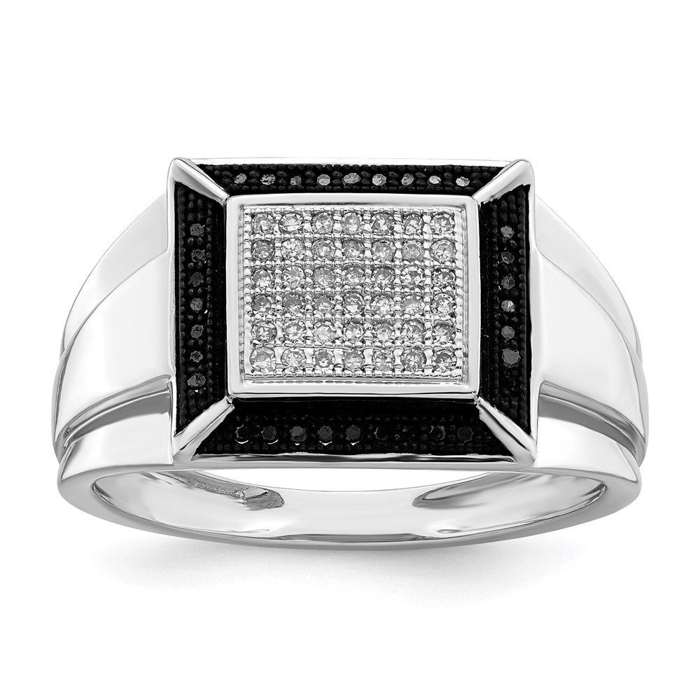 Sterling Silver Rhodium Plated Black and White Diamond Men's Ring, 0.25 ct, Size 9