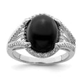 Sterling Silver Rhodium-plated Onyx and Diamond Ring, 4.21 ct, Size 6, 2 mm
