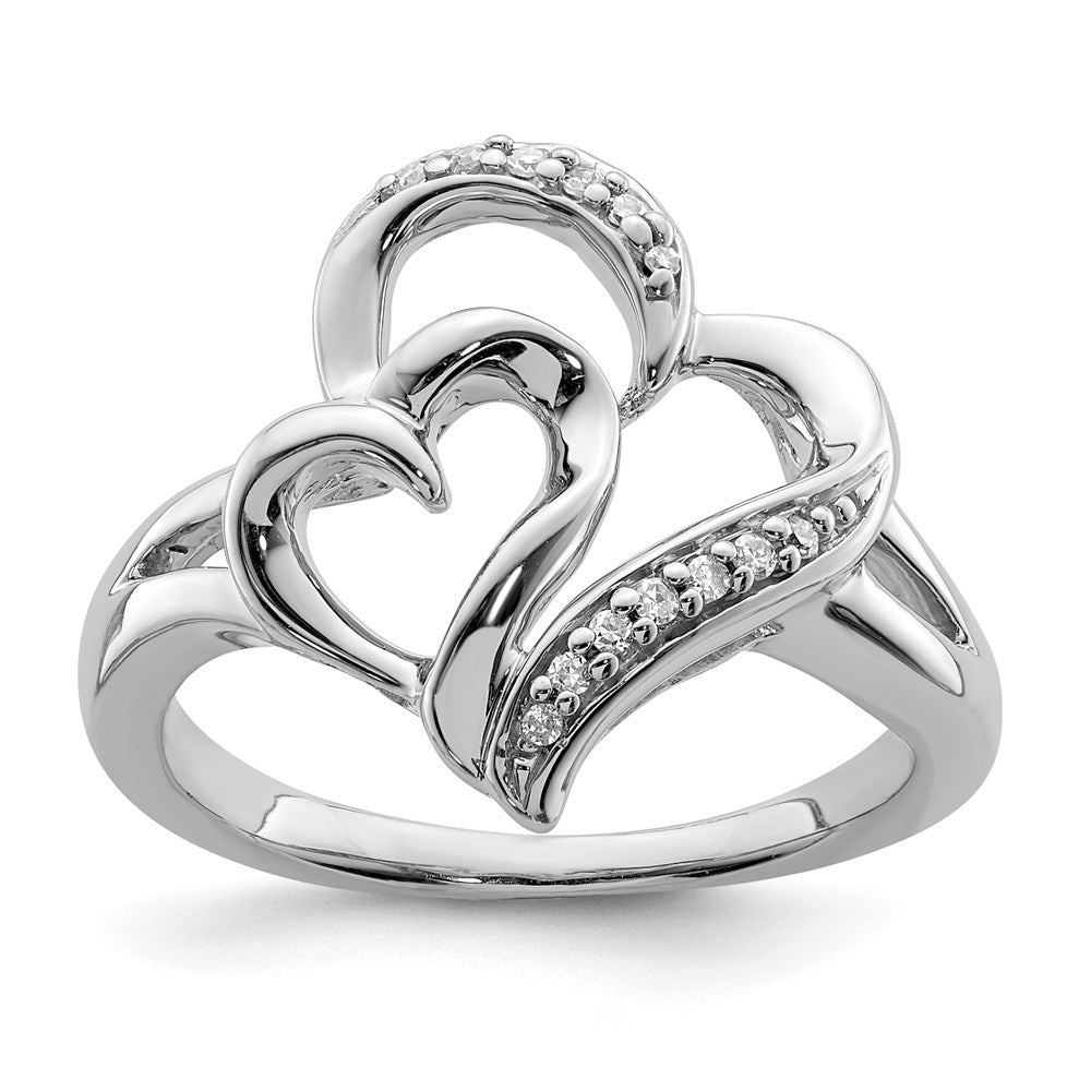 Sterling Silver Rhodium Diam. Heart Ring, 0.05 ct, Size 8