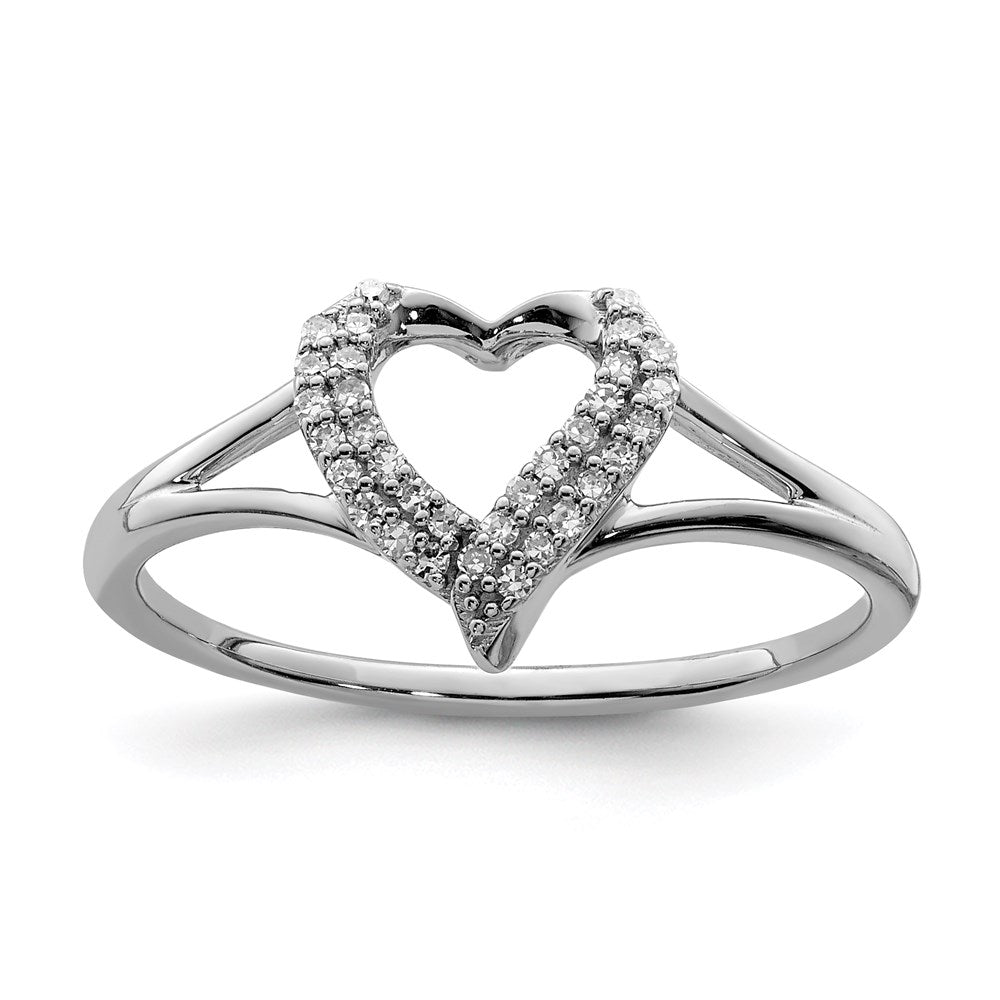 Sterling Silver Rhodium Diam. Heart Ring, 0.1 ct, Size 6