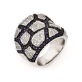 Sterling Silver & Black Rhodium Blue Glass & CZ Ring, Size 6, 12.2 g