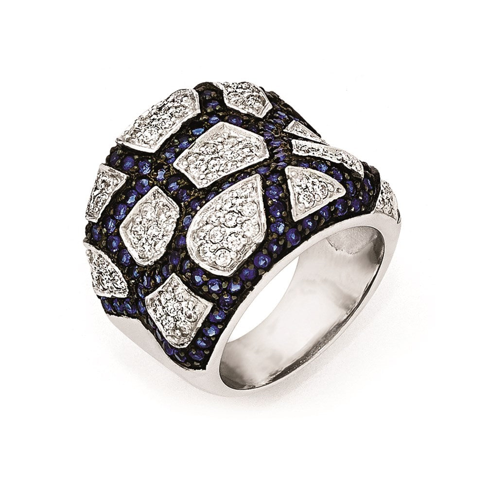 Sterling Silver & Black Rhodium Blue Glass & CZ Ring, Size 6, 12.2 g