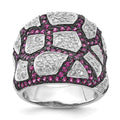 Sterling Silver & Black Rhodium Synthetic Ruby & White CZ Ring, Size 8