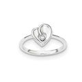 Sterling Silver Polished & Sandblast CZ Heart Ring, Size 8