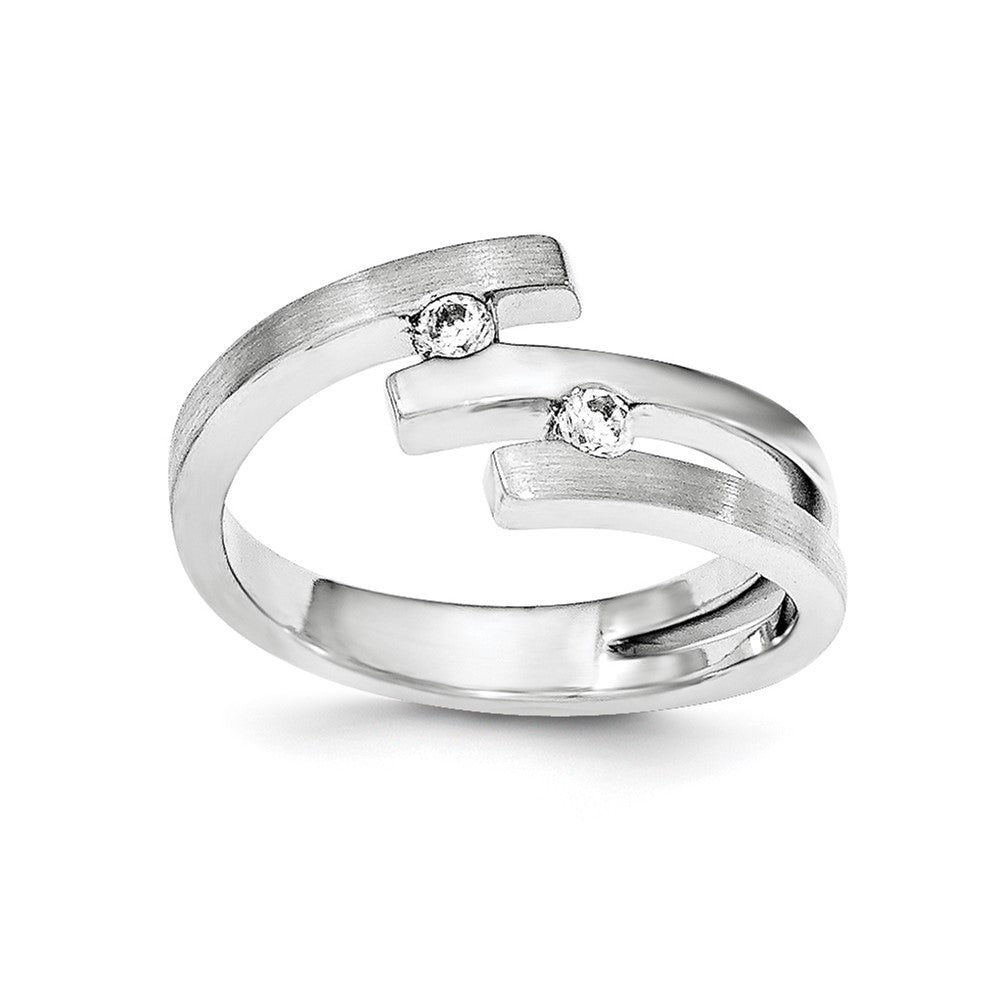 Sterling Silver Brushed And Polished CZ Ring, Size 7, 4.6 g