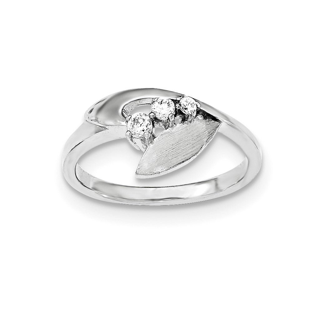 Sterling Silver Polished And Brushed CZ Ring, Size 7