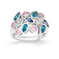 Sterling Silver Pink & Blue CZ Ring, Size 6