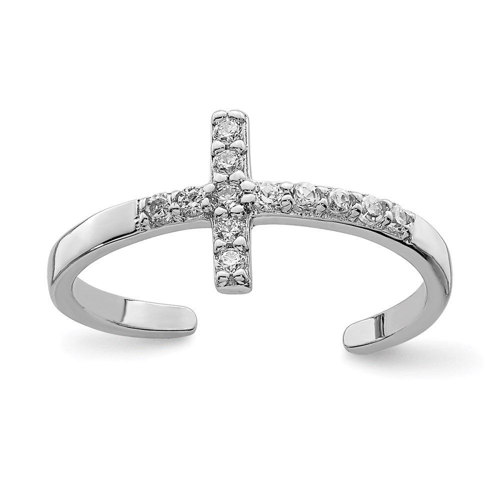 Sterling Silver Rhodium-plated CZ Cross Toe Ring, 1.6 mm