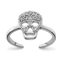 Sterling Silver Rhodium-plated CZ Skull Toe Ring, 1.5 mm
