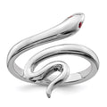 Sterling Silver Rhodium-plated Snake w/Synthetic Ruby Toe Ring, 2.2 mm
