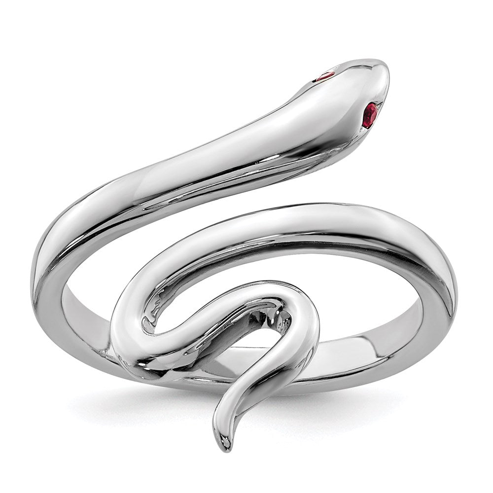 Sterling Silver Rhodium-plated Snake w/Synthetic Ruby Toe Ring, 2.2 mm