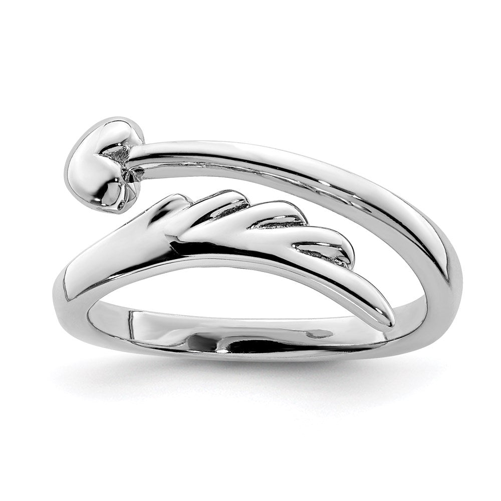 Sterling Silver Rhodium-plated Heart w/Wing Toe Ring, 1.5 mm