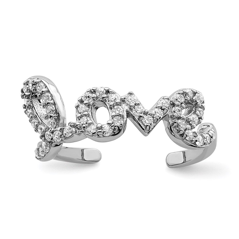 Sterling Silver Rhodium-plated CZ Love Toe Ring, 1.7 mm
