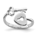 Sterling Silver Rhodium-plated Heart Lock & Key Toe Ring, 1.5 mm