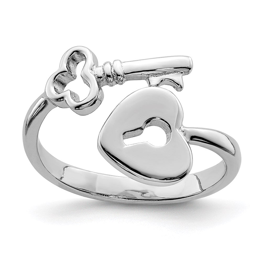Sterling Silver Rhodium-plated Heart Lock & Key Toe Ring, 1.5 mm
